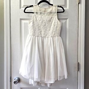 Mia & Mimi Off-White Sleeveless Multi Layer Skirt Floral Embroidered Dress Large